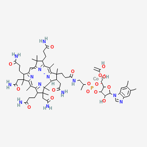 molecular formula C64H91CoN13O16P B8220684 cobalt(3+);[5-(5,6-dimethylbenzimidazol-1-yl)-4-hydroxy-2-(hydroxymethyl)oxolan-3-yl] 1-[3-[(4Z,14Z)-2,13,18-tris(2-amino-2-oxoethyl)-7,12,17-tris(3-amino-3-oxopropyl)-3,5,8,8,13,15,18,19-octamethyl-2,7,12,17-tetrahydro-1H-corrin-21-id-3-yl]propanoylamino]propan-2-yl phosphate;1-hydroxyethenolate 