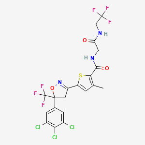 molecular formula C20H14Cl3F6N3O3S B8220746 3-methyl-N-[2-oxo-2-(2,2,2-trifluoroethylamino)ethyl]-5-[5-(3,4,5-trichlorophenyl)-5-(trifluoromethyl)-4H-1,2-oxazol-3-yl]thiophene-2-carboxamide 