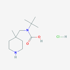 molecular formula C12H25ClN2O2 B8220933 Tert-butyl-[(4-methylpiperidin-4-yl)methyl]carbamic acid;hydrochloride 