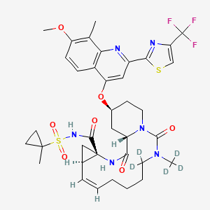 molecular formula C37H43F3N6O7S2 B8221229 (1S,4S,6R,7Z,18S)-12,12-dideuterio-18-[7-methoxy-8-methyl-2-[4-(trifluoromethyl)-1,3-thiazol-2-yl]quinolin-4-yl]oxy-N-(1-methylcyclopropyl)sulfonyl-2,14-dioxo-13-(trideuteriomethyl)-3,13,15-triazatricyclo[13.4.0.04,6]nonadec-7-ene-4-carboxamide 