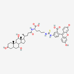 molecular formula C51H63N3O11S B8221244 5-[[(5S)-5-carboxy-5-[[(4R)-4-[(3R,7R,10S,12S,13R)-3,7,12-trihydroxy-10,13-dimethyl-2,3,4,5,6,7,8,9,11,12,14,15,16,17-tetradecahydro-1H-cyclopenta[a]phenanthren-17-yl]pentanoyl]amino]pentyl]carbamothioylamino]-2-(3-hydroxy-6-oxoxanthen-9-yl)benzoic acid 