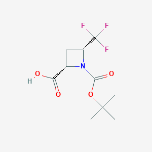 molecular formula C10H14F3NO4 B8221500 (2S,4R)-1-tert-Butoxycarbonyl-4-(trifluoromethyl)azetidine-2-carboxylic acid 