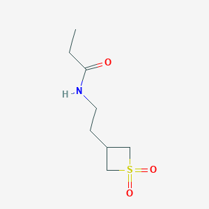 molecular formula C8H15NO3S B8221910 N-(2-(1,1-Dioxidothietan-3-yl)ethyl)propionamide 