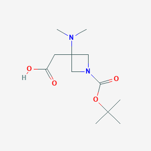 molecular formula C12H22N2O4 B8222010 2-{1-[(Tert-butoxy)carbonyl]-3-(dimethylamino)azetidin-3-yl}acetic acid 