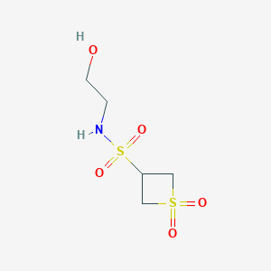 molecular formula C5H11NO5S2 B8222022 N-(2-Hydroxyethyl)thietane-3-sulfonamide1,1-dioxide 