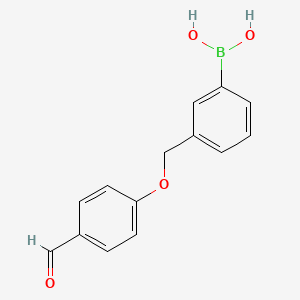 molecular formula C14H13BO4 B8222305 3-((4-Formylphenoxy)methyl)phenylboronic acid 