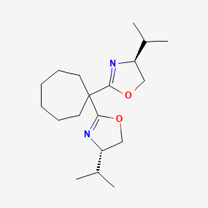 molecular formula C19H32N2O2 B8222772 (4S,4'S)-2,2'-(Cycloheptane-1,1-diyl)bis(4-isopropyl-4,5-dihydrooxazole) 