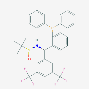 molecular formula C31H28F6NOPS B8222814 (R)-N-[(S)-[3,5-Bis(trifluoromethyl)phenyl][2-(diphenylphosphino)phenyl]methyl]-2-methylpropane-2-sulfinamide 