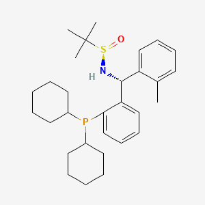 molecular formula C30H44NOPS B8223145 [S(R)]-N-[(R)-(2-Methylphenyl)[2-(dicyclohexylphosphino)phenyl]methyl]-2-methyl-2-propanesulfinamide 
