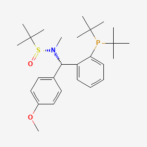molecular formula C27H42NO2PS B8223289 [S(R)]-N-[(S)-(4-Methoxyphenyl)[2-(di-tert-butylphosphino)phenyl]methyl]-N,2-dimethyl-2-propanesulfinamide 