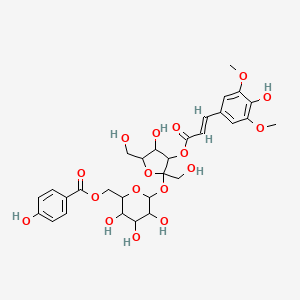 molecular formula C30H36O17 B8223622 [3,4,5-trihydroxy-6-[4-hydroxy-3-[(E)-3-(4-hydroxy-3,5-dimethoxyphenyl)prop-2-enoyl]oxy-2,5-bis(hydroxymethyl)oxolan-2-yl]oxyoxan-2-yl]methyl 4-hydroxybenzoate 