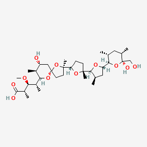 molecular formula C35H60O11 B8223635 (2S,3S,4R)-4-[(2R,5S,7R,8S,9R)-7-hydroxy-2-[(2S,5R)-5-[(2S,3R,5S)-5-[(2R,3R,5S,6S)-6-hydroxy-6-(hydroxymethyl)-3,5-dimethyloxan-2-yl]-3-methyloxolan-2-yl]-5-methyloxolan-2-yl]-2,8-dimethyl-1,10-dioxaspiro[4.5]decan-9-yl]-3-methoxy-2-methylpentanoic acid 