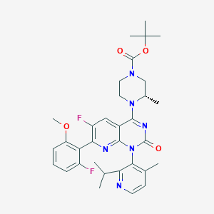 molecular formula C33H38F2N6O4 B8223740 Tert-butyl (3S)-4-(6-fluoro-7-(2-fluoro-6-methoxyphenyl)-1-(2-isopropyl-4-methylpyridin-3-yl)-2-oxo-1,2-dihydropyrido[2,3-d]pyrimidin-4-yl)-3-methylpiperazine-1-carboxylate 