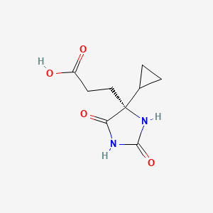 molecular formula C9H12N2O4 B8223751 (R)-3-(4-Cyclopropyl-2,5-dioxoimidazolidin-4-yl)propanoic acid 