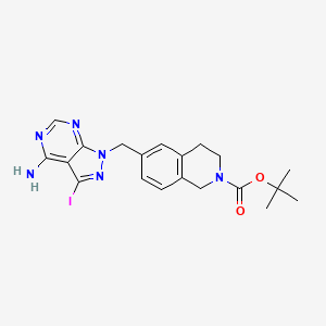 molecular formula C20H23IN6O2 B8223772 Tert-butyl 6-((4-amino-3-iodo-1H-pyrazolo[3,4-d]pyrimidin-1-yl)methyl)-3,4-dihydroisoquinoline-2(1H)-carboxylate 