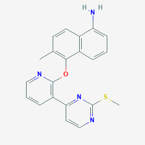 molecular formula C21H18N4OS B8223795 6-Methyl-5-((3-(2-(methylthio)pyrimidin-4-yl)pyridin-2-yl)oxy)naphthalen-1-amine 