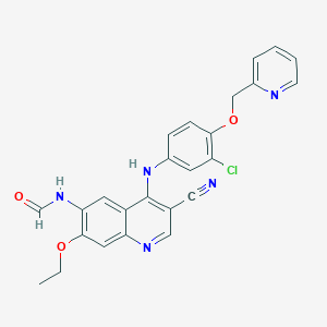 molecular formula C25H20ClN5O3 B8223846 N-[4-[[3-Chloro-4-(2-pyridinylmethoxy)phenyl]amino]-3-cyano-7-ethoxy-6-quinolinyl]formamide CAS No. 1144516-20-0