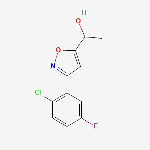 molecular formula C11H9ClFNO2 B8225171 1-[3-(2-Chloro-5-fluorophenyl)-1,2-oxazol-5-yl]ethanol 