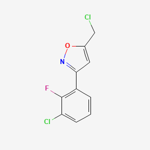 molecular formula C10H6Cl2FNO B8225196 3-(3-Chloro-2-fluorophenyl)-5-(chloromethyl)-1,2-oxazole 