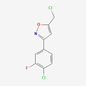 molecular formula C10H6Cl2FNO B8225236 3-(4-Chloro-3-fluorophenyl)-5-(chloromethyl)-1,2-oxazole 