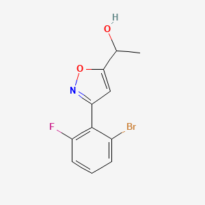 molecular formula C11H9BrFNO2 B8225279 1-[3-(2-Bromo-6-fluorophenyl)-1,2-oxazol-5-yl]ethanol 