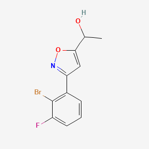 molecular formula C11H9BrFNO2 B8225292 1-[3-(2-Bromo-3-fluorophenyl)-1,2-oxazol-5-yl]ethanol 