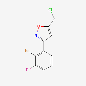 molecular formula C10H6BrClFNO B8225306 3-(2-Bromo-3-fluorophenyl)-5-(chloromethyl)-1,2-oxazole 