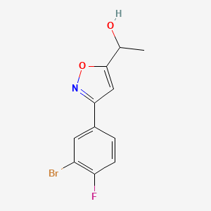 molecular formula C11H9BrFNO2 B8225349 1-[3-(3-Bromo-4-fluorophenyl)-1,2-oxazol-5-yl]ethanol 