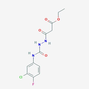 molecular formula C12H13ClFN3O4 B8226685 Ethyl 3-(2-(3-chloro-4-fluorophenylcarbamoyl)hydrazinyl)-3-oxopropanoate 