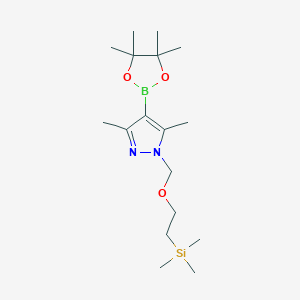 molecular formula C17H33BN2O3Si B8227248 3,5-Dimethyl-4-(4,4,5,5-tetramethyl-1,3,2-dioxaborolan-2-yl)-1-((2-(trimethylsilyl)ethoxy)methyl)-1H-pyrazole 