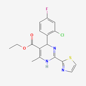 molecular formula C17H15ClFN3O2S B8227445 Ethyl 4-(2-chloro-4-fluoro-phenyl)-6-methyl-2-thiazol-2-yl-1,4-dihydropyrimidine-5-carboxylate 