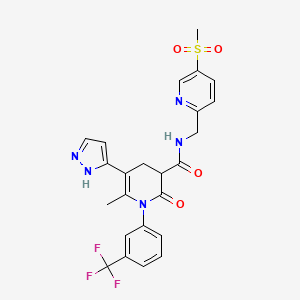 molecular formula C24H22F3N5O4S B8227536 6-methyl-N-[(5-methylsulfonylpyridin-2-yl)methyl]-2-oxo-5-(1H-pyrazol-5-yl)-1-[3-(trifluoromethyl)phenyl]-3,4-dihydropyridine-3-carboxamide 