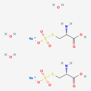 molecular formula C6H18N2Na2O13S4 B8227615 disodium;(2R)-2-amino-1-hydroxy-1-oxo-3-sulfonatosulfanylpropane;trihydrate 