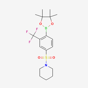 molecular formula C18H25BF3NO4S B8227867 1-((4-(4,4,5,5-Tetramethyl-1,3,2-dioxaborolan-2-yl)-3-(trifluoromethyl)phenyl)sulfonyl)piperidine 
