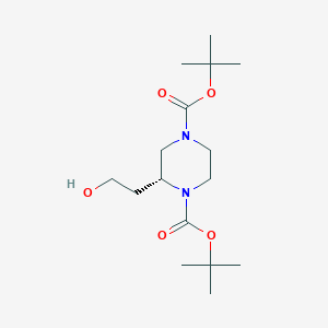 molecular formula C16H30N2O5 B8228114 (R)-di-tert-butyl 2-(2-hydroxyethyl)piperazine-1,4-dicarboxylate 