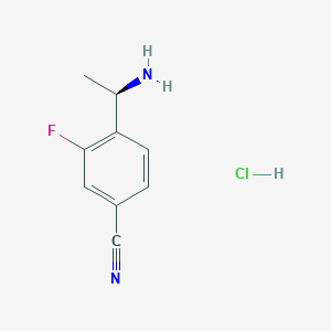 molecular formula C9H10ClFN2 B8228259 (R)-4-(1-Aminoethyl)-3-fluorobenzonitrile hydrochloride 