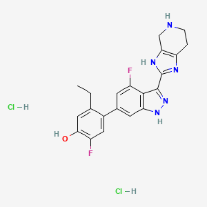 molecular formula C21H21Cl2F2N5O B8228924 5-Ethyl-2-fluoro-4-[4-fluoro-3-(4,5,6,7-tetrahydro-3H-imidazo[4,5-C]pyridin-2-YL)-1H-indazol-6-YL]phenol dihydrochloride 