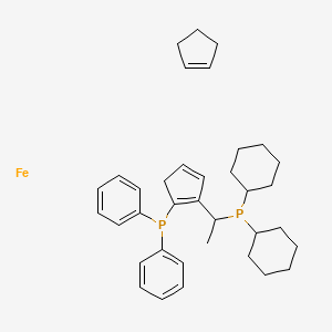 molecular formula C36H48FeP2 B8229371 Cyclopentene;dicyclohexyl-[1-(2-diphenylphosphanylcyclopenta-1,4-dien-1-yl)ethyl]phosphane;iron 