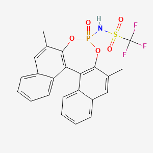 molecular formula C23H17F3NO5PS B8229426 N-((11bS)-2,6-Dimethyl-4-oxidodinaphtho[2,1-d:1',2'-f][1,3,2]dioxaphosphepin-4-yl)-1,1,1-trifluoromethanesulfonamide 
