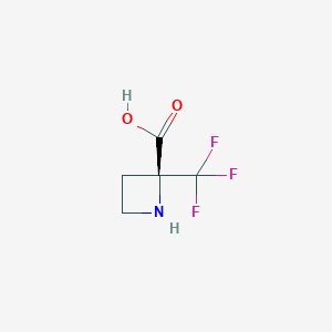 molecular formula C5H6F3NO2 B8229864 2-Azetidinecarboxylic acid, 2-(trifluoromethyl)-, (2S)- 