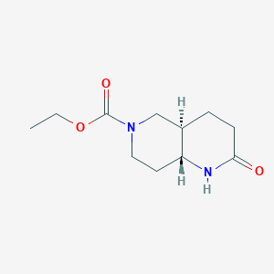 molecular formula C11H18N2O3 B8230373 Ethyl (4aR,8aR)-rel-2-oxooctahydro-1,6-naphthyridine-6(2H)-carboxylate 