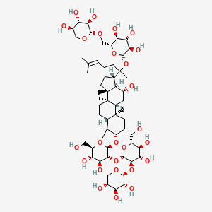 molecular formula C58H98O26 B8231056 (2S,3R,4S,5S,6R)-2-[2-[(3S,5R,8R,9R,10R,12R,13R,14R,17S)-3-[(2R,3R,4S,5S,6R)-3-[(2S,3R,4S,5S,6R)-4,5-dihydroxy-6-(hydroxymethyl)-3-[(2S,3R,4S,5R)-3,4,5-trihydroxyoxan-2-yl]oxyoxan-2-yl]oxy-4,5-dihydroxy-6-(hydroxymethyl)oxan-2-yl]oxy-12-hydroxy-4,4,8,10,14-pentamethyl-2,3,5,6,7,9,11,12,13,15,16,17-dodecahydro-1H-cyclopenta[a]phenanthren-17-yl]-6-methylhept-5-en-2-yl]oxy-6-[[(2S,3R,4S,5R)-3,4,5-trihydroxyoxan-2-yl]oxymethyl]oxane-3,4,5-triol 