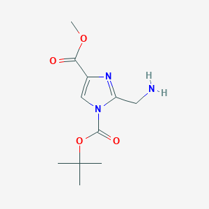 molecular formula C11H17N3O4 B8231182 N-Boc-2-aminomethyl-imidazole-4-carboxylic acid methyl ester 