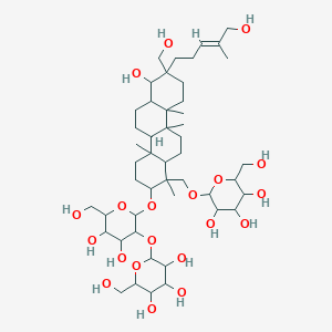 2-[[2-[4,5-dihydroxy-6-(hydroxymethyl)-3-[3,4,5-trihydroxy-6-(hydroxymethyl)oxan-2-yl]oxyoxan-2-yl]oxy-7-hydroxy-8-(hydroxymethyl)-8-[(E)-5-hydroxy-4-methylpent-3-enyl]-1,4a,10a,10b-tetramethyl-3,4,4b,5,6,6a,7,9,10,11,12,12a-dodecahydro-2H-chrysen-1-yl]methoxy]-6-(hydroxymethyl)oxane-3,4,5-triol