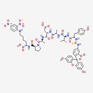 (2S)-2-[[(2S)-1-[(2S)-2-[[(2S)-3-carboxy-2-[[(2S)-2-[[(2S)-2-[[(2S)-2-[(3',6'-dihydroxy-3-oxospiro[2-benzofuran-1,9'-xanthene]-5-yl)carbamothioylamino]-3-(4-hydroxyphenyl)propanoyl]amino]-3-methylbutanoyl]amino]propanoyl]amino]propanoyl]amino]propanoyl]pyrrolidine-2-carbonyl]amino]-6-(2,4-dinitroanilino)hexanoic acid