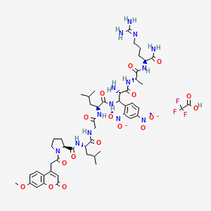 molecular formula C51H69F3N14O17 B8231669 (2S)-N-[(2S)-1-[[2-[[(2S)-1-[[(2S)-2-amino-3-[[(2S)-1-[[(2S)-1-amino-5-(diaminomethylideneamino)-1-oxopentan-2-yl]amino]-1-oxopropan-2-yl]amino]-1-(2,4-dinitrophenyl)-3-oxopropyl]amino]-4-methyl-1-oxopentan-2-yl]amino]-2-oxoethyl]amino]-4-methyl-1-oxopentan-2-yl]-1-[2-(7-methoxy-2-oxochromen-4-yl)acetyl]pyrrolidine-2-carboxamide;2,2,2-trifluoroacetic acid 