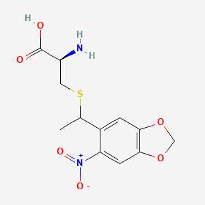molecular formula C12H14N2O6S B8231964 (2R)-2-Amino-3-((1-(6-nitrobenzo[d][1,3]dioxol-5-yl)ethyl)thio)propanoic acid 