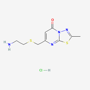 molecular formula C9H13ClN4OS2 B8232322 7-(2-Aminoethylsulfanylmethyl)-2-methyl-[1,3,4]thiadiazolo[3,2-a]pyrimidin-5-one;hydrochloride 