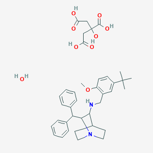 molecular formula C38H50N2O9 B8232493 2-benzhydryl-N-[(5-tert-butyl-2-methoxyphenyl)methyl]-1-azabicyclo[2.2.2]octan-3-amine;2-hydroxypropane-1,2,3-tricarboxylic acid;hydrate 