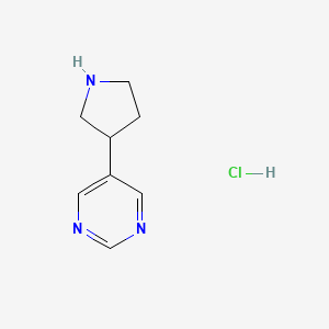 molecular formula C8H12ClN3 B8232504 Pyrimidine, 5-(3-pyrrolidinyl)-, hydrochloride (1:2) 